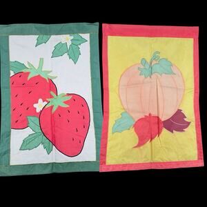 Set of 2 Outdoor Yard Banner House Flags Strawberry & Pumpkin 27x39 In
